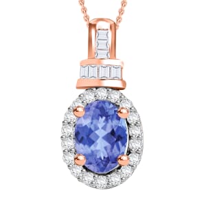 Tanzanite and Diamond 1.00 ctw Pendant Necklace 20 Inches in 18K Vermeil Rose Gold Over Sterling Silver