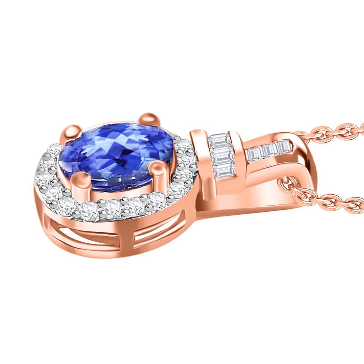 Tanzanite and Diamond 1.00 ctw Pendant Necklace 20 Inches in 18K Vermeil Rose Gold Over Sterling Silver image number 2
