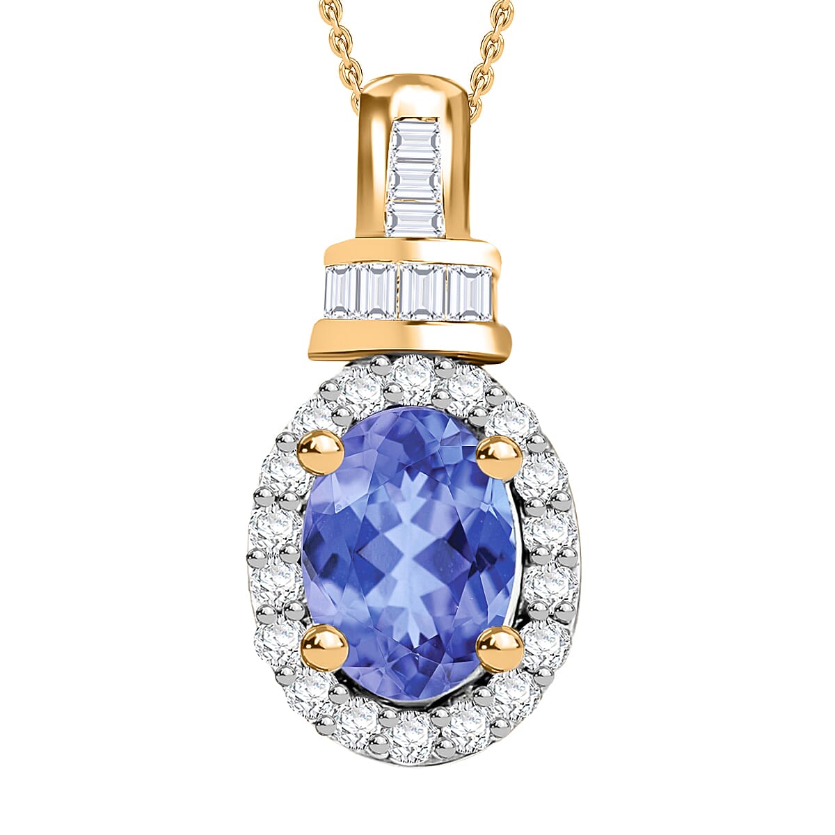 Tanzanite and Diamond 1.00 ctw Pendant Necklace 20 Inches in 18K Vermeil Yellow Gold Over Sterling Silver image number 0