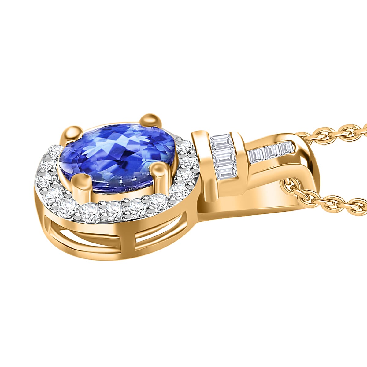 Tanzanite and Diamond 1.00 ctw Pendant Necklace 20 Inches in 18K Vermeil Yellow Gold Over Sterling Silver image number 2