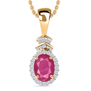 Luxoro Premium Mozambique Ruby and G-H I1 Diamond 1.83 ctw Pendant Necklace 20 Inches in 14K Yellow Gold