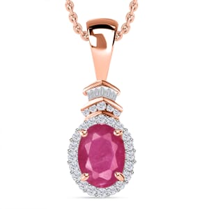 Luxoro Premium Mozambique Ruby and G-H I1 Diamond 1.58 ctw Pendant Necklace 20 Inches in 14K Rose Gold