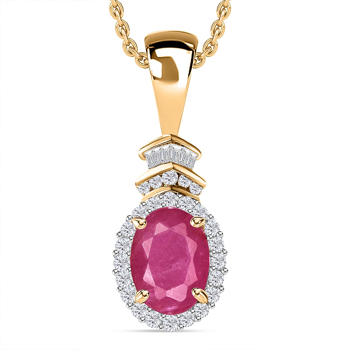 Rhapsody AAAA Mozambique Ruby and E-F VS2 Diamond 1.85 ctw Pendant Necklace 20 Inches in 18K Yellow Gold (Del. in 10-12 Days) image number 0