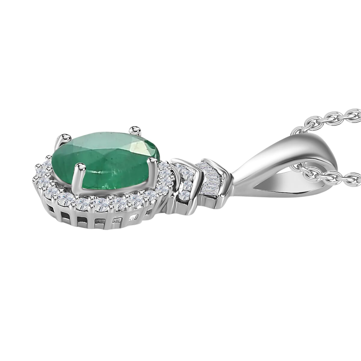 Luxoro Premium Kagem Zambian Emerald and G-H I1 Diamond 1.43 ctw Pendant Necklace 20 Inches in 14K White Gold image number 2
