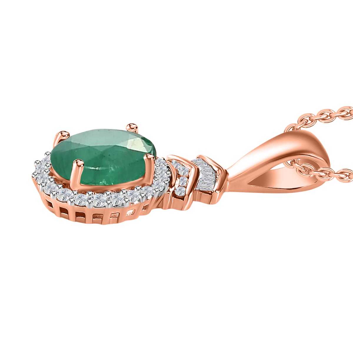 Luxoro Premium Kagem Zambian Emerald and G-H I1 Diamond 1.43 ctw Pendant Necklace 20 Inches in 14K Rose Gold image number 2