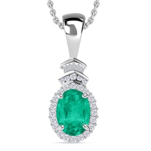 Rhapsody AAAA Kagem Zambian Emerald and E-F VS2 Diamond 1.45 ctw Pendant Necklace 20 Inches in 18K White Gold