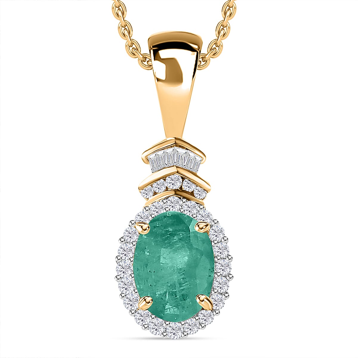 Rhapsody AAAA Kagem Zambian Emerald and E-F VS2 Diamond 1.45 ctw Pendant Necklace 20 Inches in 18K Yellow Gold (Del. in 10-12 Days) image number 0