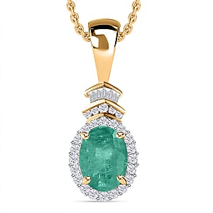 Rhapsody AAAA Kagem Zambian Emerald and E-F VS2 Diamond 1.45 ctw Pendant Necklace 20 Inches in 18K Yellow Gold (Del. in 10-12 Days)