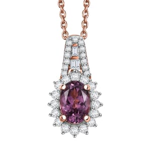 Luxoro AAA Narsipatnam Purple Spinel and G-H I2 Diamond 1.25 ctw Sunburst Pendant Necklace in 10K Rose Gold 20 Inches