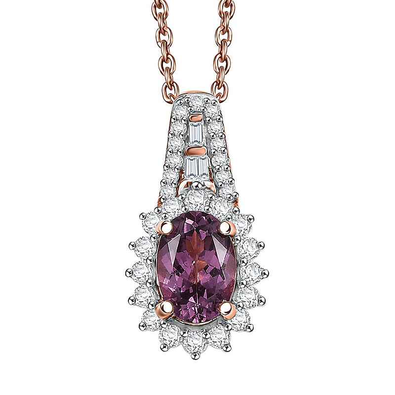Luxoro AAA Narsipatnam Purple Spinel and G-H I2 Diamond 1.25 ctw Sunburst Pendant Necklace in 10K Rose Gold 20 Inches