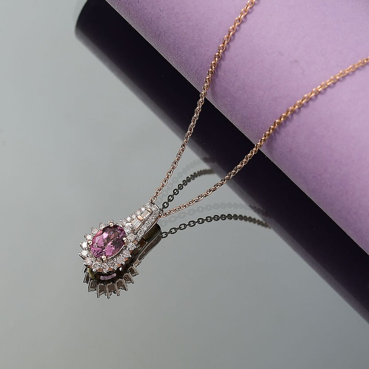 Luxoro AAA Narsipatnam Purple Spinel and G-H I2 Diamond 1.25 ctw Sunburst Pendant Necklace in 10K Rose Gold 20 Inches image number 1