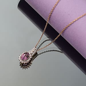 Luxoro AAA Narsipatnam Purple Spinel and G-H I2 Diamond 1.25 ctw Sunburst Pendant Necklace in 10K Rose Gold 20 Inches