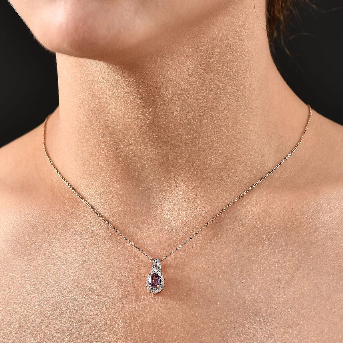 Luxoro AAA Narsipatnam Purple Spinel and G-H I2 Diamond 1.25 ctw Sunburst Pendant Necklace in 10K Rose Gold 20 Inches image number 2