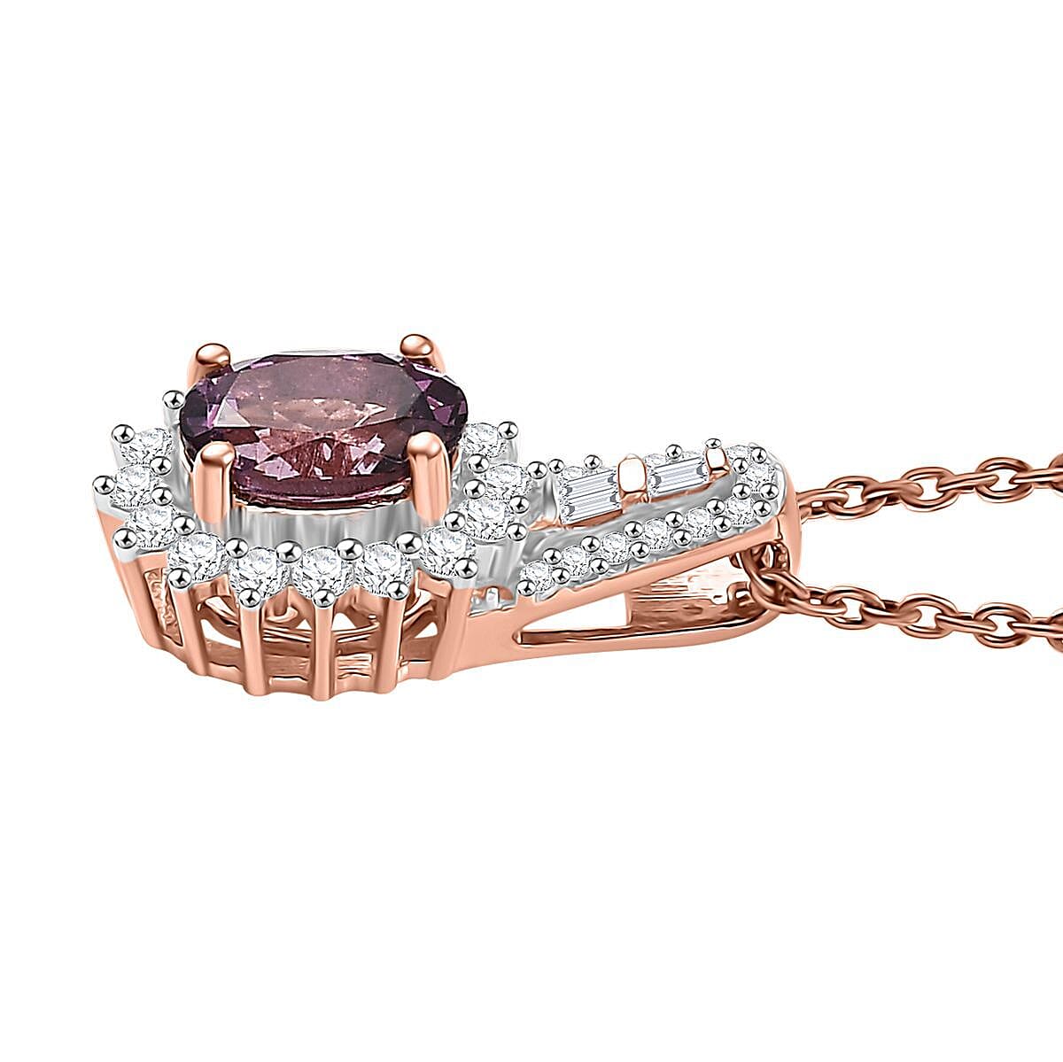 Luxoro AAA Narsipatnam Purple Spinel and G-H I2 Diamond 1.25 ctw Sunburst Pendant Necklace in 10K Rose Gold 20 Inches image number 3