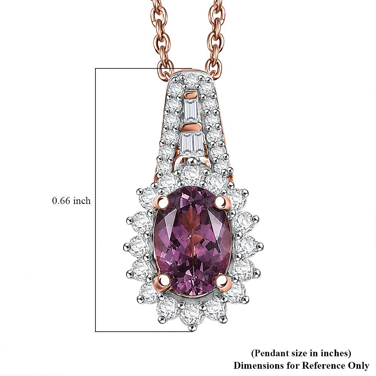Luxoro AAA Narsipatnam Purple Spinel and G-H I2 Diamond 1.25 ctw Sunburst Pendant Necklace in 10K Rose Gold 20 Inches