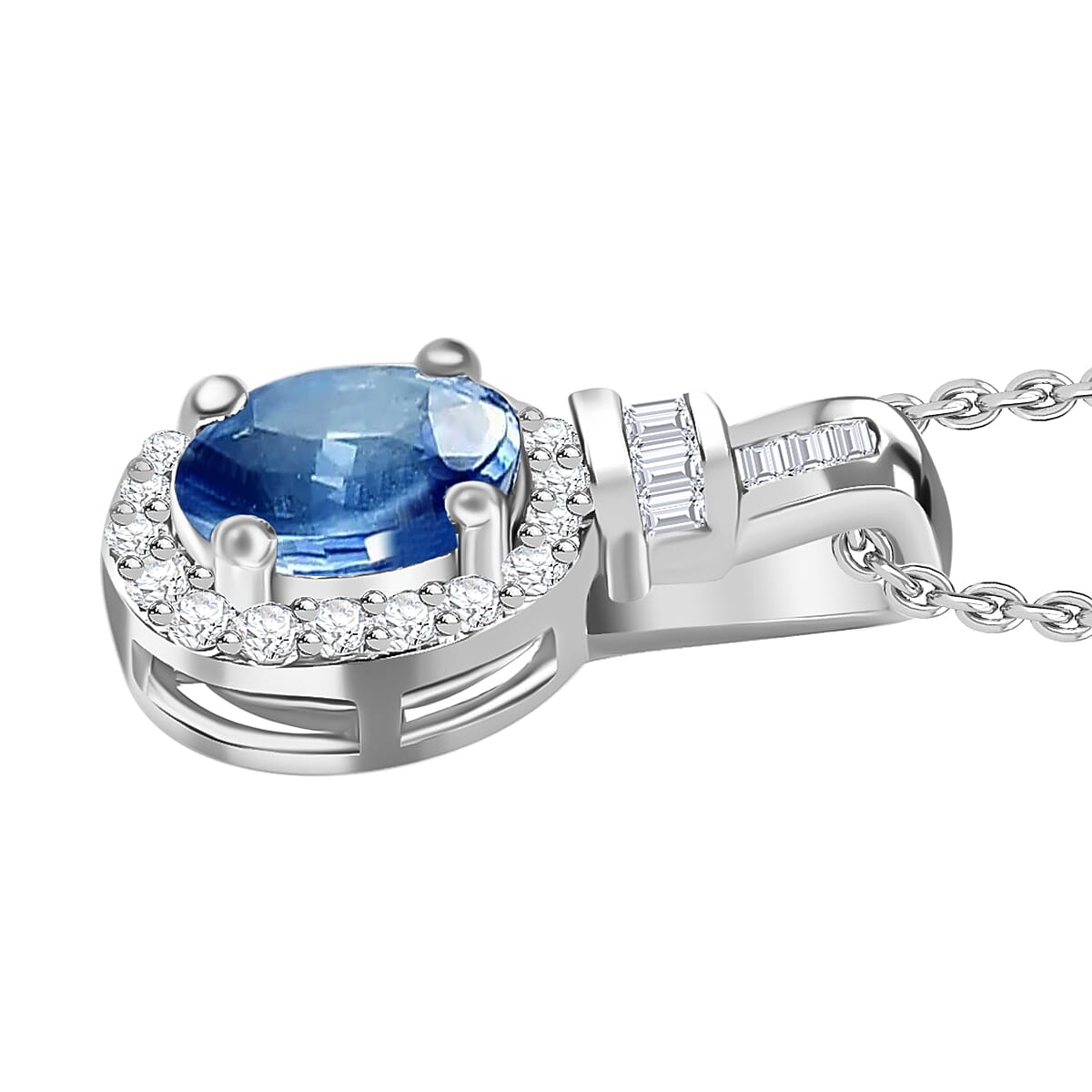 Luxoro Premium Tanzanite and G-H I1 Diamond 1.00 ctw Pendant Necklace 20 Inches in 14K White Gold