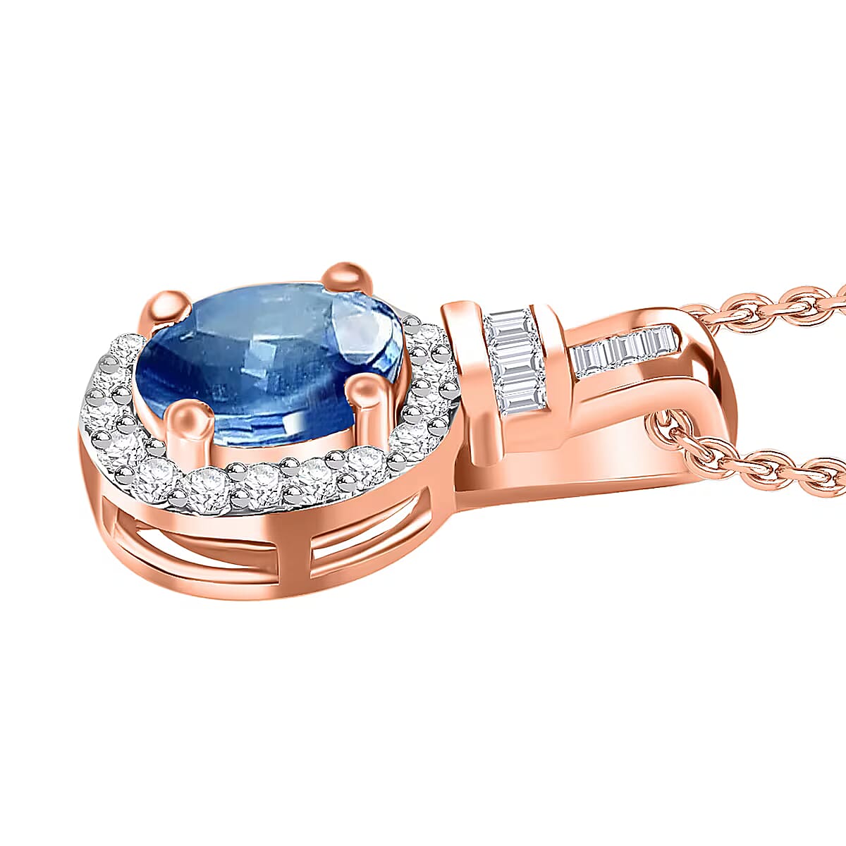 Rhapsody AAAA Tanzanite and E-F VS2 Diamond 1.00 ctw Pendant Necklace 20 Inches in 18K Rose Gold (Del. in 10-12 Days) image number 2