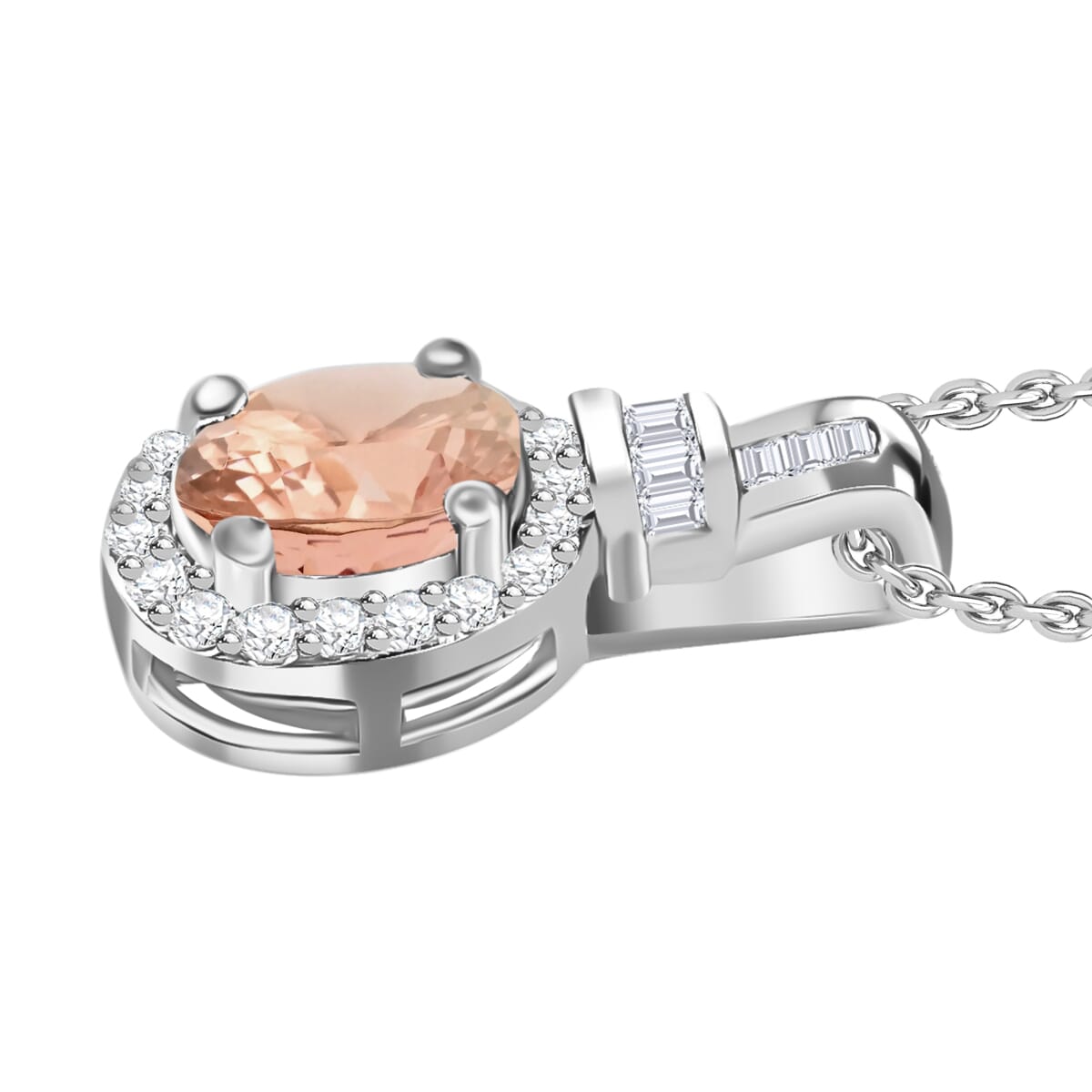 Premium Marropino Morganite and Diamond 1.00 ctw Pendant Necklace 20 Inches in Rhodium Over Sterling Silver image number 2