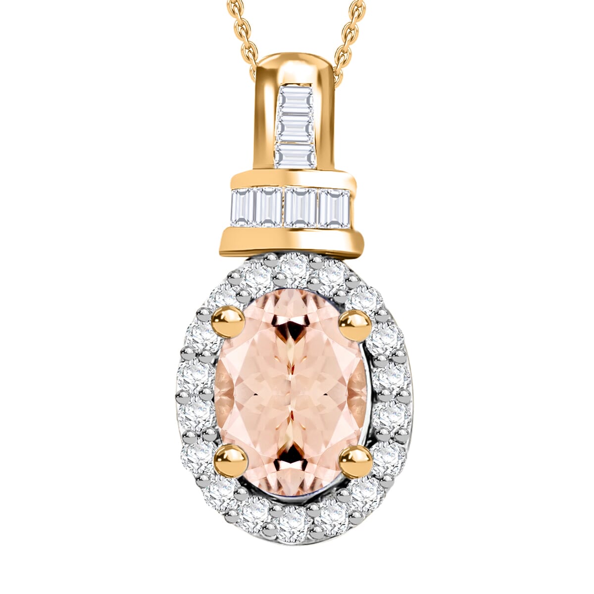 D'Joy Premium Marropino Morganite and Diamond 1.00 ctw Pendant Necklace 20 Inches in 18K Vermeil Yellow Gold Over Sterling Silver image number 0