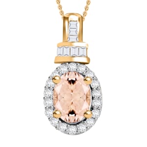 D'Joy Premium Marropino Morganite and Diamond 1.00 ctw Pendant Necklace 20 Inches in 18K Vermeil Yellow Gold Over Sterling Silver