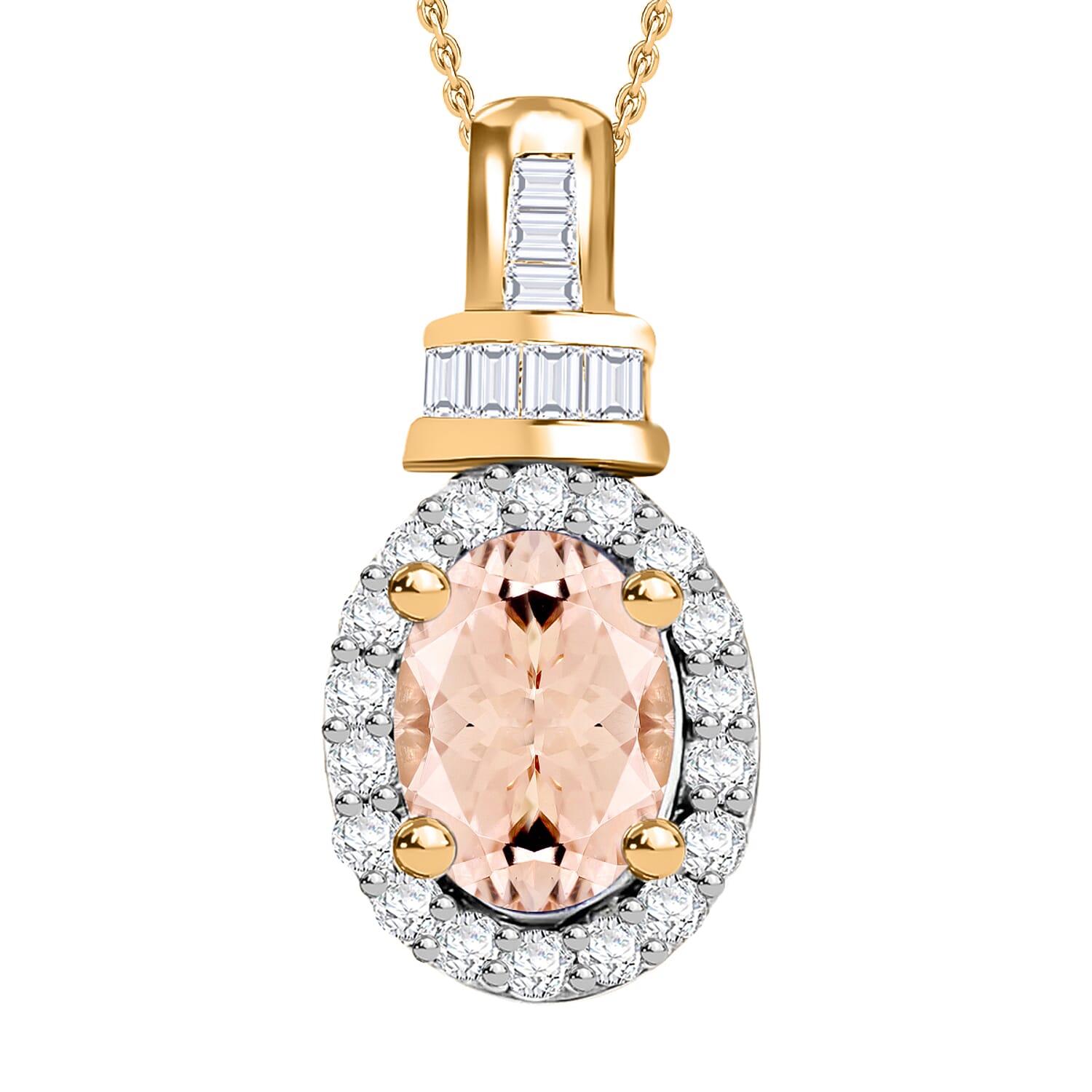 D'Joy Premium Marropino Morganite and Diamond 1.00 ctw Pendant Necklace 20 Inches in 18K Vermeil Yellow Gold Over Sterling Silve