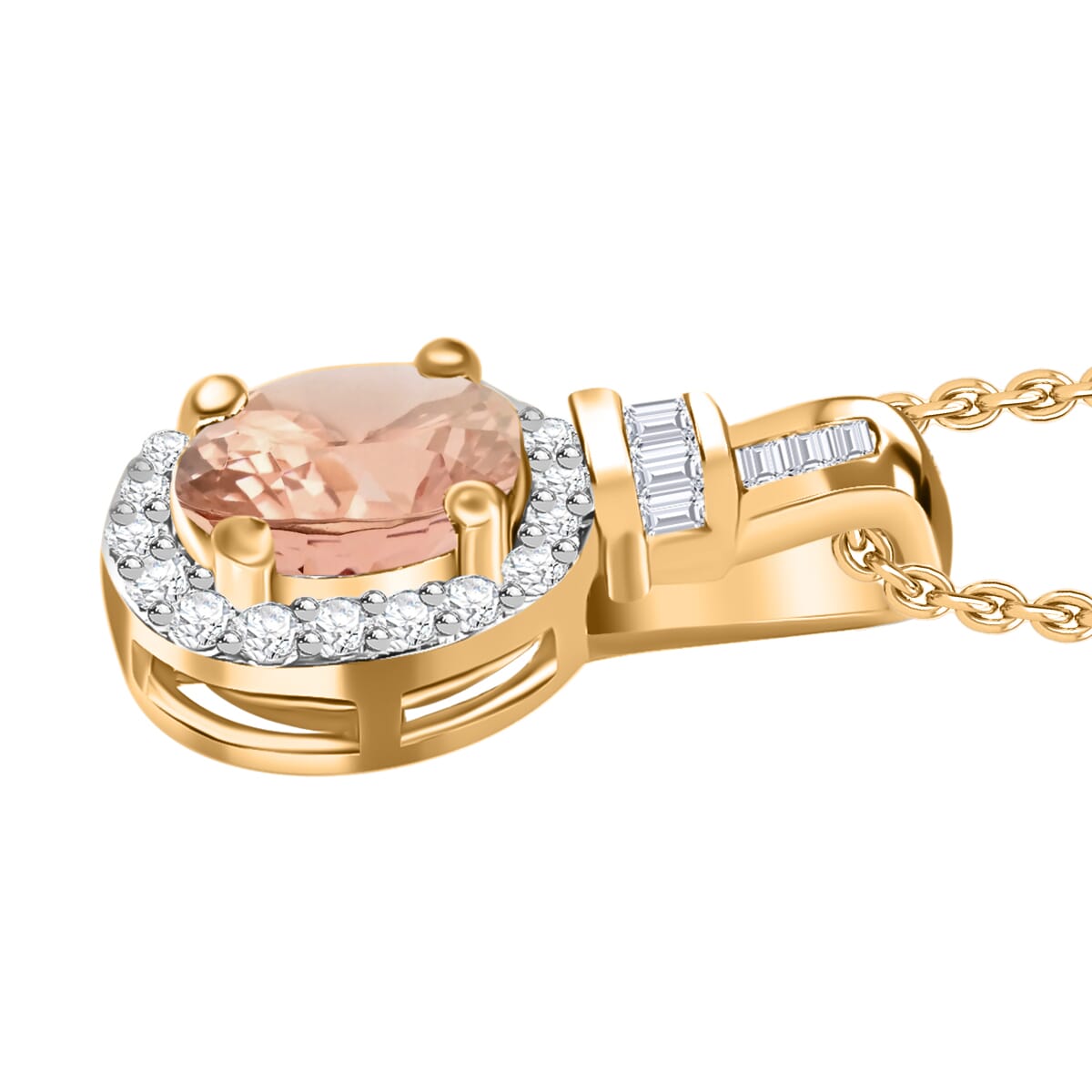 D'Joy Premium Marropino Morganite and Diamond 1.00 ctw Pendant Necklace 20 Inches in 18K Vermeil Yellow Gold Over Sterling Silver image number 2