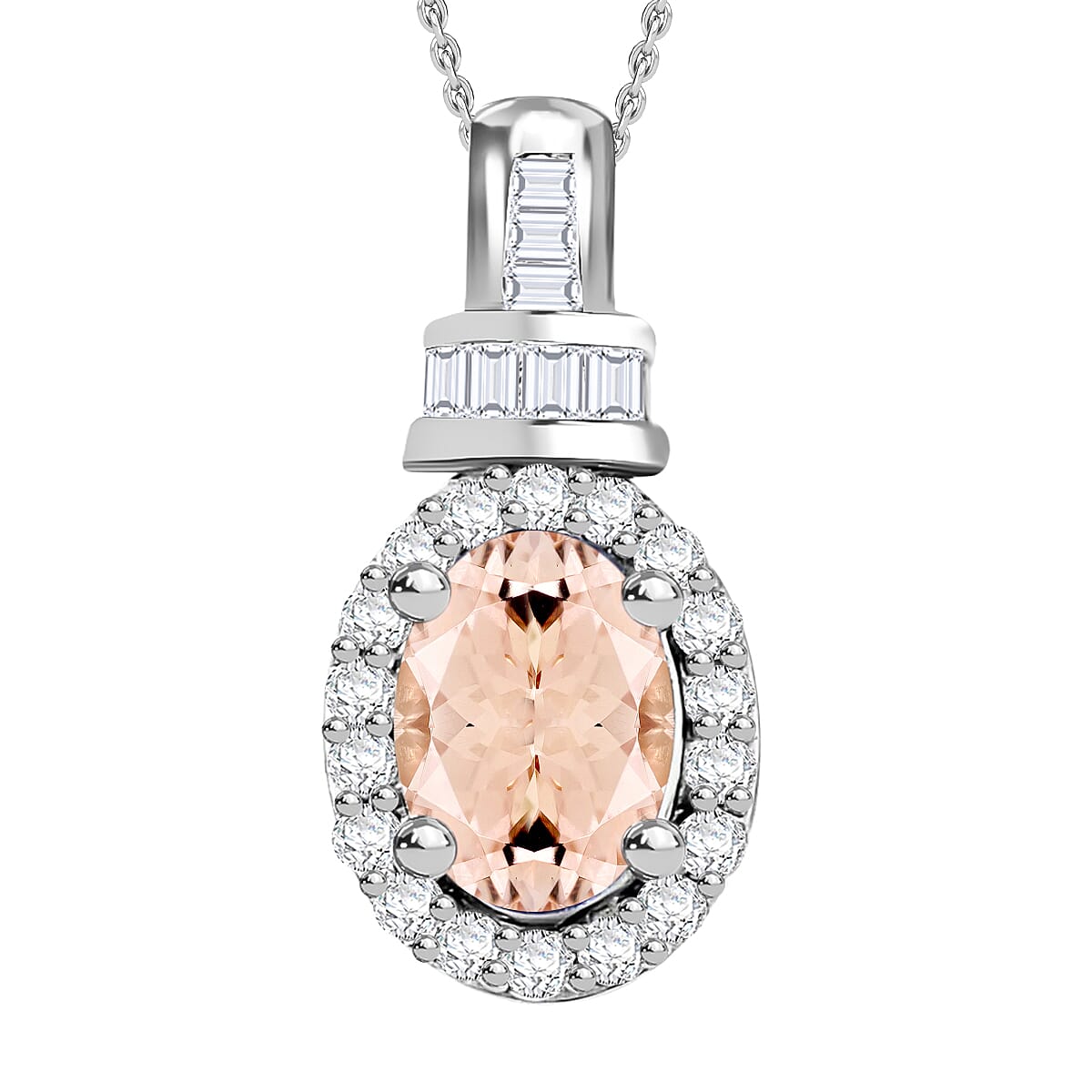 Luxoro Premium Marropino Morganite and G-H I1 Diamond 1.00 ctw Pendant Necklace 20 Inches in 14K White Gold (Del. in 10-12 Days) image number 0