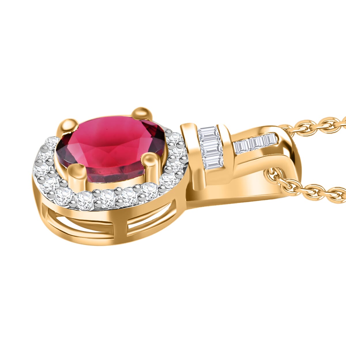 Ouro Fino Rubellite and Diamond 1.00 ctw Pendant Necklace 20 Inches in 18K Vermeil Yellow Gold Over Sterling Silver image number 2
