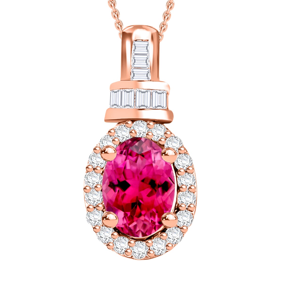 D'Joy Ouro Fino Rubellite and Diamond 1.00 ctw Pendant Necklace 20 Inches in 18K Vermeil Rose Gold Over Sterling Silver image number 0