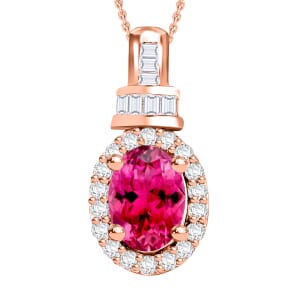 D'Joy Ouro Fino Rubellite and Diamond 1.00 ctw Pendant Necklace 20 Inches in 18K Vermeil Rose Gold Over Sterling Silver