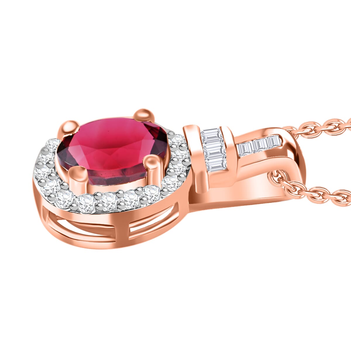 D'Joy Ouro Fino Rubellite and Diamond 1.00 ctw Pendant Necklace 20 Inches in 18K Vermeil Rose Gold Over Sterling Silver image number 2