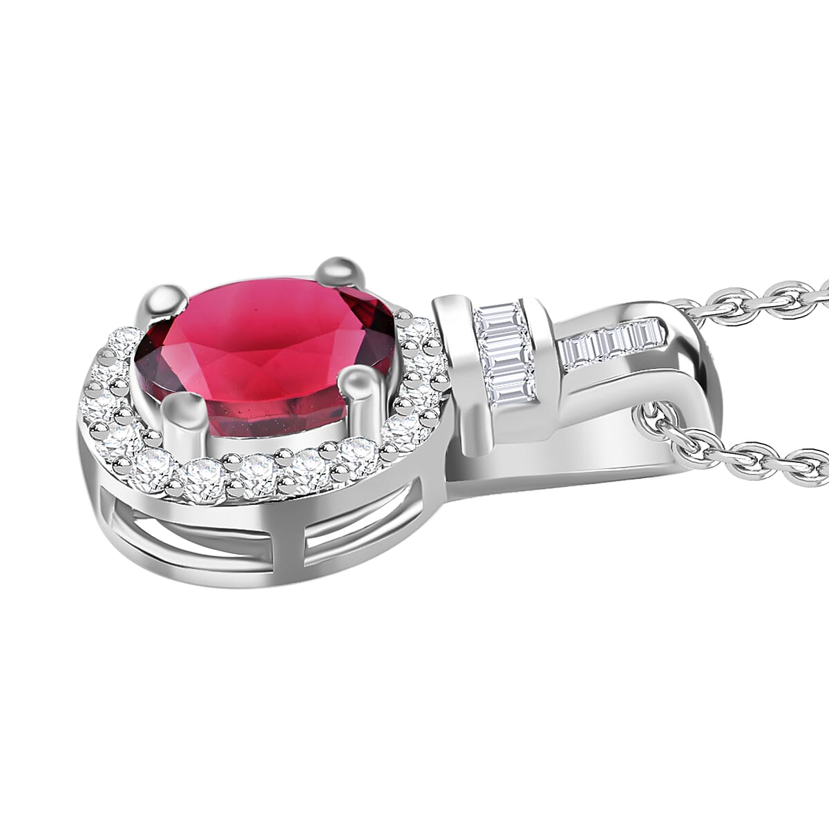 Rhapsody AAAA Ouro Fino Rubellite and E-F VS2 Diamond 1.00 ctw Pendant Necklace 20 Inches in 950 Platinum (Del. in 10-12 Days) image number 2