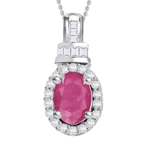 Mozambique Ruby and Diamond 1.25 ctw Pendant Necklace 20 Inches in Rhodium Over Sterling Silver
