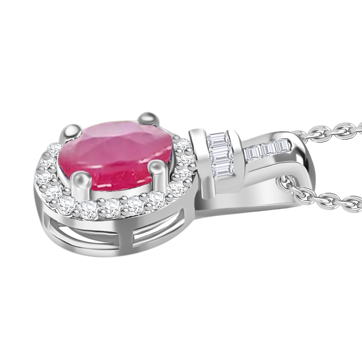 Mozambique Ruby and Diamond 1.25 ctw Pendant Necklace 20 Inches in Rhodium Over Sterling Silver image number 2