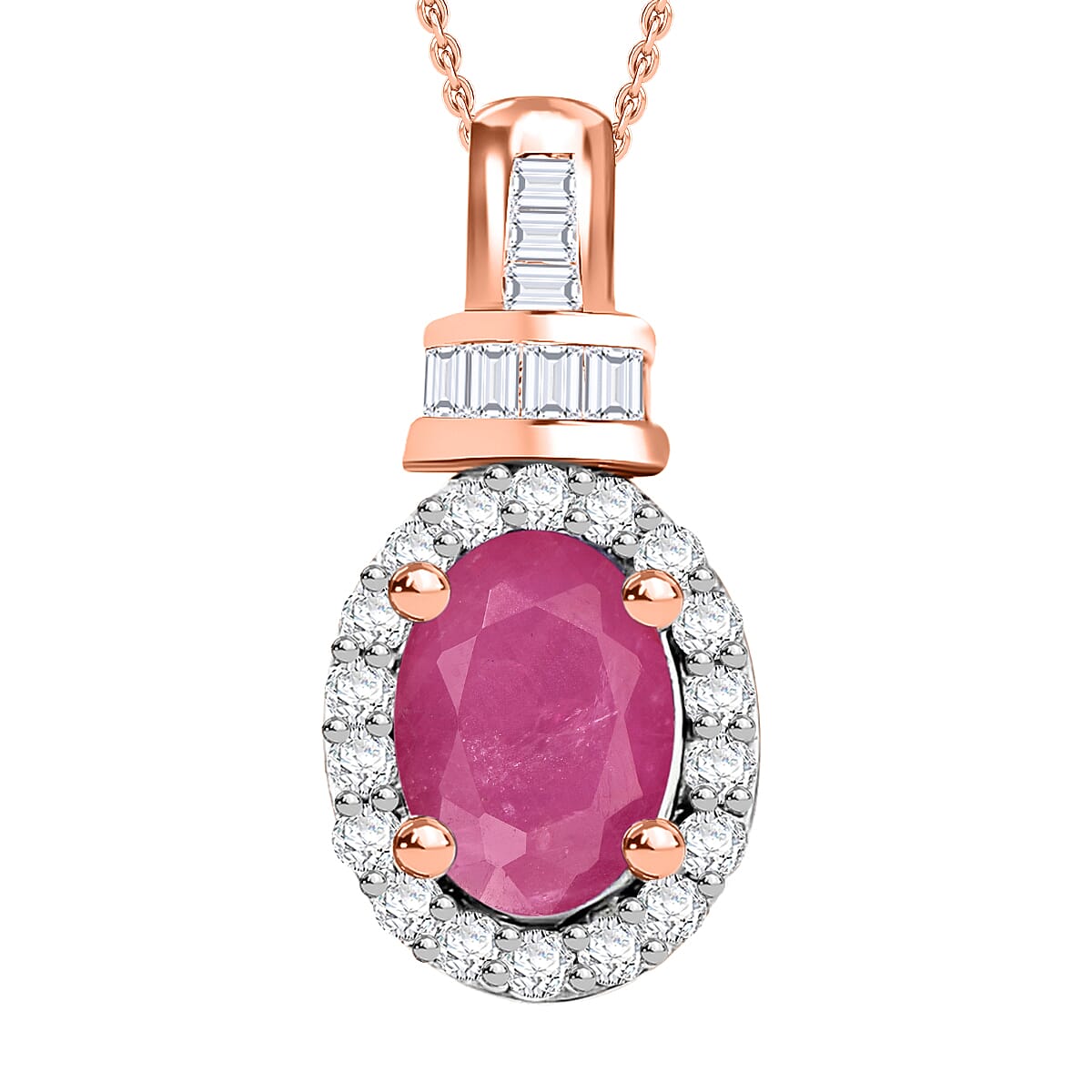 Mozambique Ruby and Diamond 1.25 ctw Pendant Necklace 20 Inches in 18K Vermeil Rose Gold Over Sterling Silver image number 0