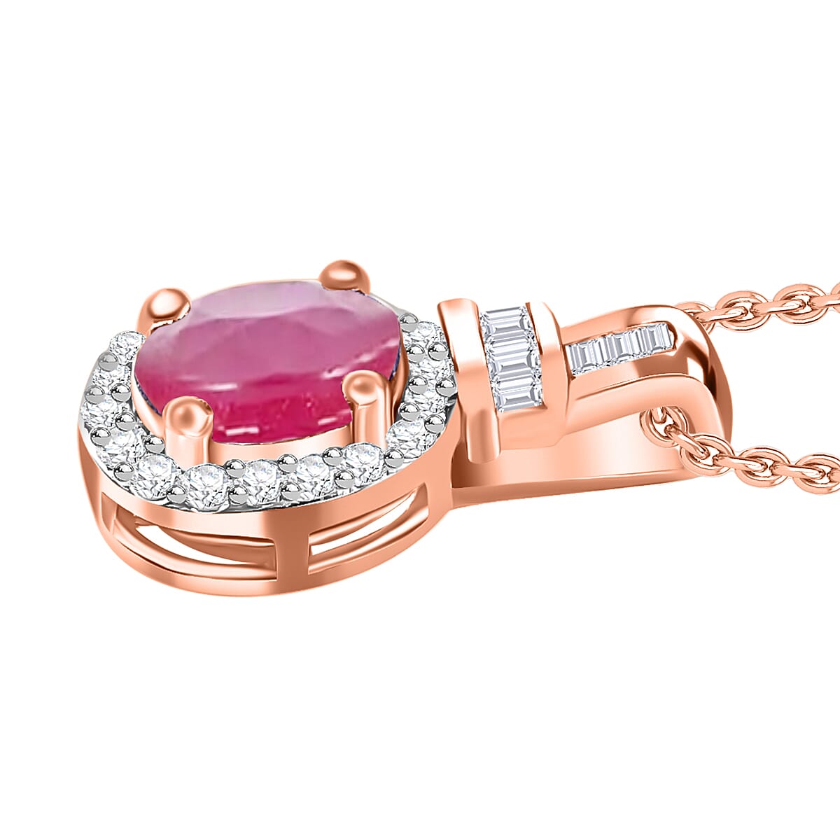 Mozambique Ruby and Diamond 1.25 ctw Pendant Necklace 20 Inches in 18K Vermeil Rose Gold Over Sterling Silver