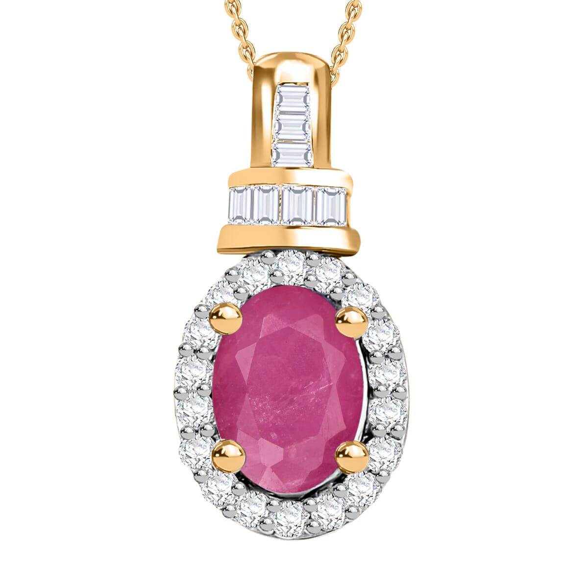 D'Joy Mozambique Ruby and Diamond 1.25 ctw Pendant Necklace 20 Inches in 18K Vermeil Yellow Gold Over Sterling Silver image number 0