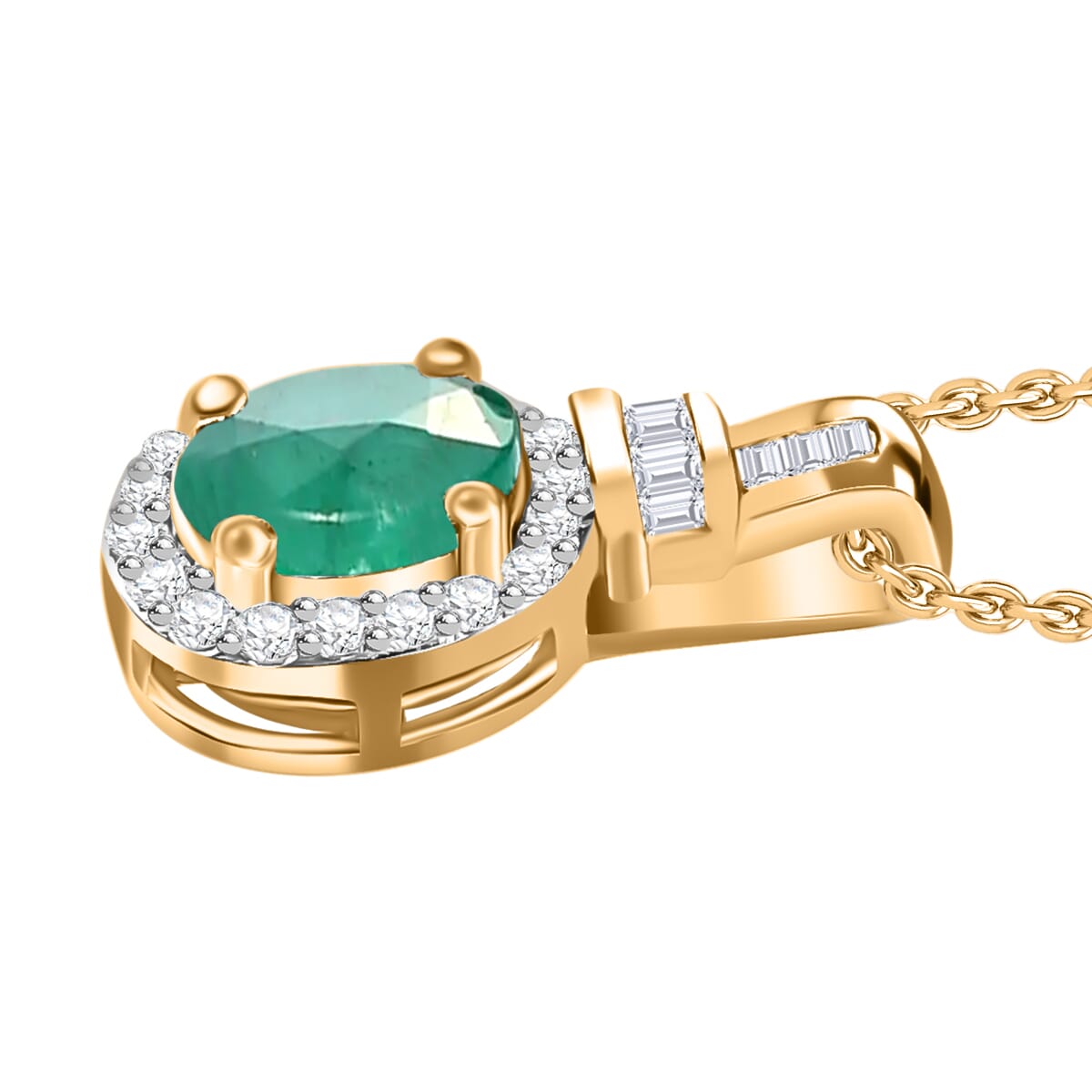 D'Joy Kagem Zambian Emerald and Diamond 1.00 ctw Pendant Necklace 20 Inches in 18K Vermeil Yellow Gold Over Sterling Silver image number 2