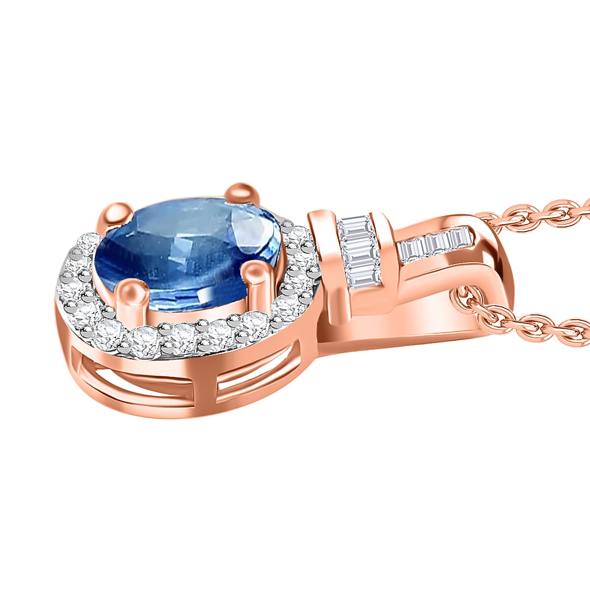 Rhapsody AAAA Ceylon Blue Sapphire and E-F VS2 Diamond 1.15 ctw Pendant Necklace 20 Inches in 18K Rose Gold (Del. in 10-12 Days) image number 2