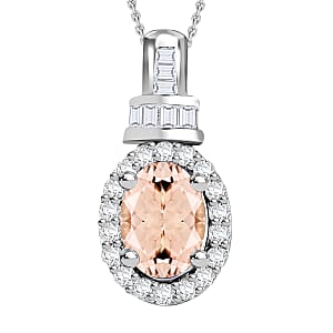Pink Morganite and Diamond 1.00 ctw Pendant Necklace 20 Inches in Rhodium Over Sterling Silver