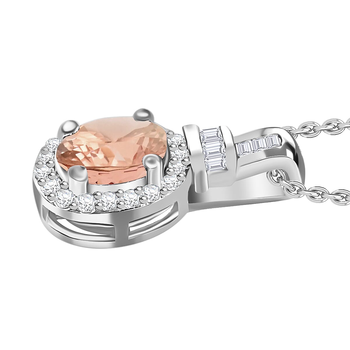 Pink Morganite and Diamond 1.00 ctw Pendant Necklace 20 Inches in Rhodium Over Sterling Silver image number 2