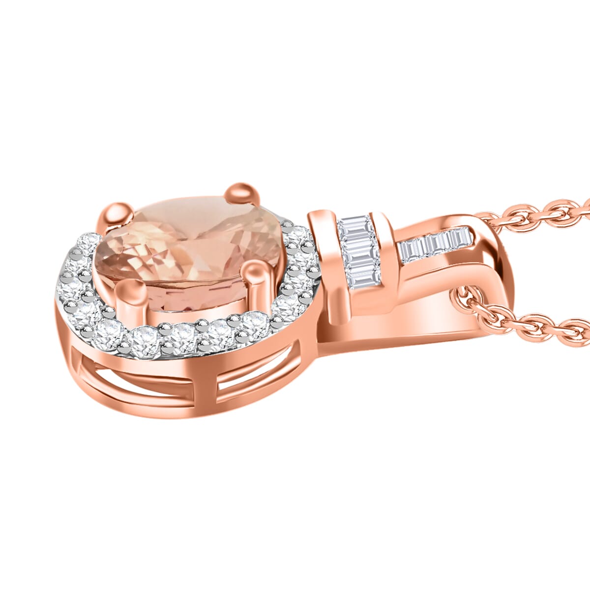 Pink Morganite and Diamond 1.00 ctw Pendant Necklace 20 Inches in 18K Vermeil Rose Gold Over Sterling Silver image number 2