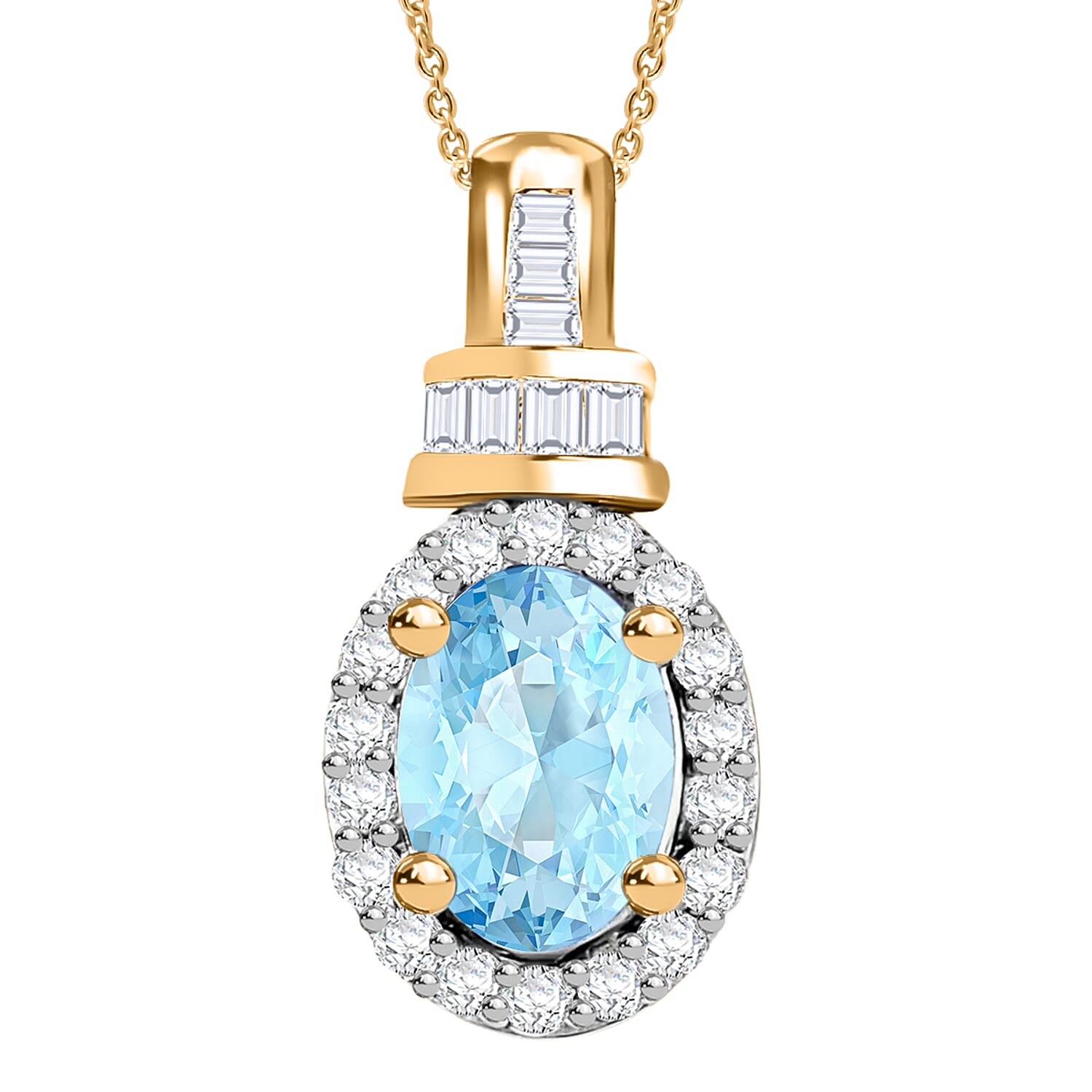 Mangoro Aquamarine and Diamond 1.00 ctw Pendant Necklace 20 Inches in 18K Vermeil Yellow Gold Over Sterling Silver