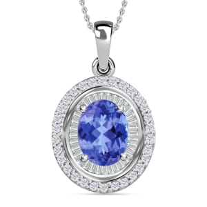 Luxoro Premium Tanzanite and G-H I1 Diamond 2.50 ctw Pendant Necklace 20 Inches in 14K White Gold