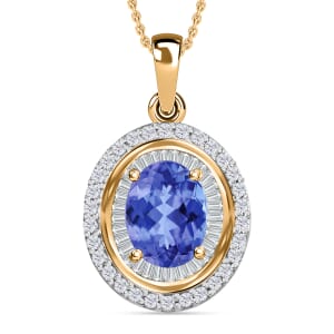 Luxoro Premium Tanzanite and G-H I1 Diamond 2.50 ctw Pendant Necklace 20 Inches in 14K Yellow Gold