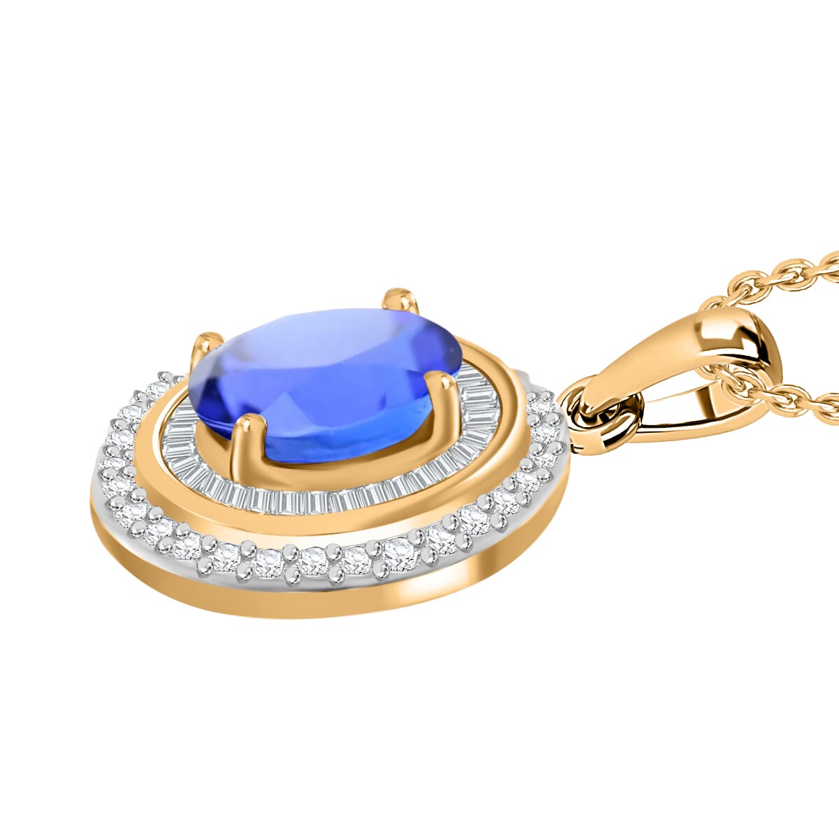 Luxoro Premium Tanzanite and G-H I1 Diamond 2.50 ctw Pendant Necklace 20 Inches in 14K Yellow Gold image number 2
