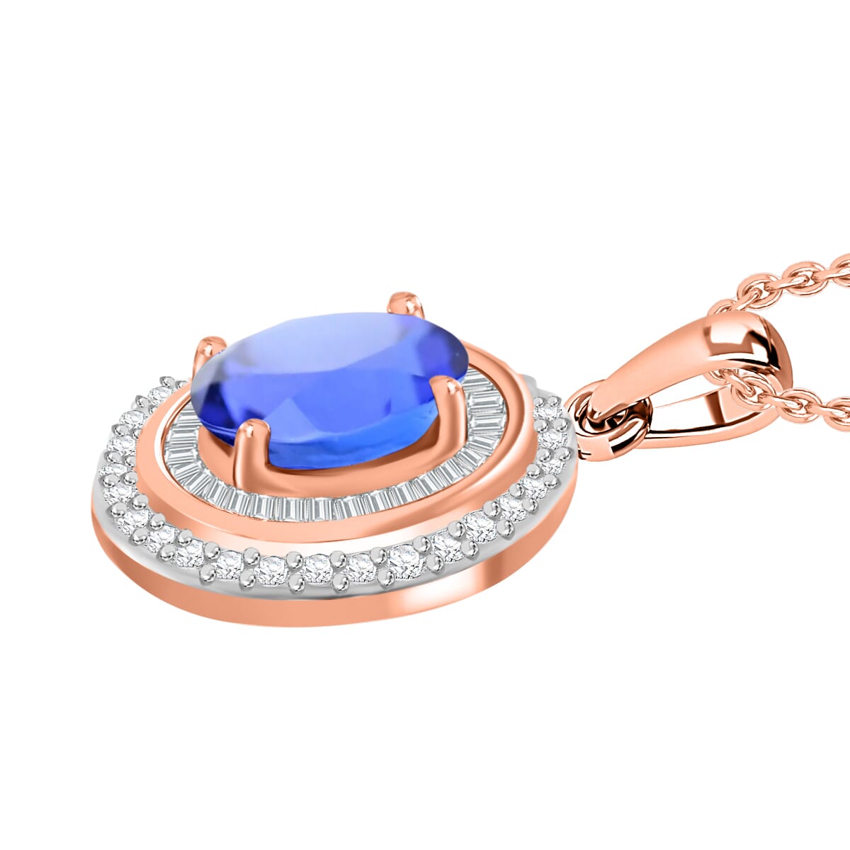 Luxoro Premium Tanzanite and G-H I1 Diamond 2.50 ctw Pendant Necklace 20 Inches in 14K Rose Gold image number 2