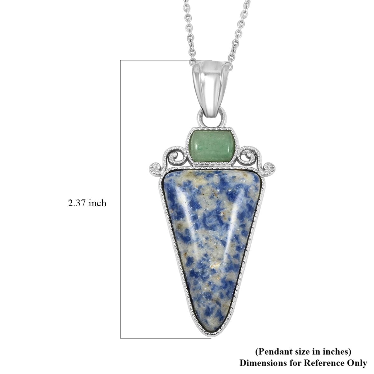 Center Stone Color Varies Inlay Frame Southwest Arrowhead Brazil Sodalite 17.00 ctw Pendant in Silvertone with Stainless Steel Necklace (20 Inches) image number 5