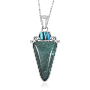 Center Stone Color Varies Inlay Frame Southwest Arrowhead Malachite Jasper 17.00 ctw Pendant in Silvertone with Stainless Steel Necklace (20 Inches)