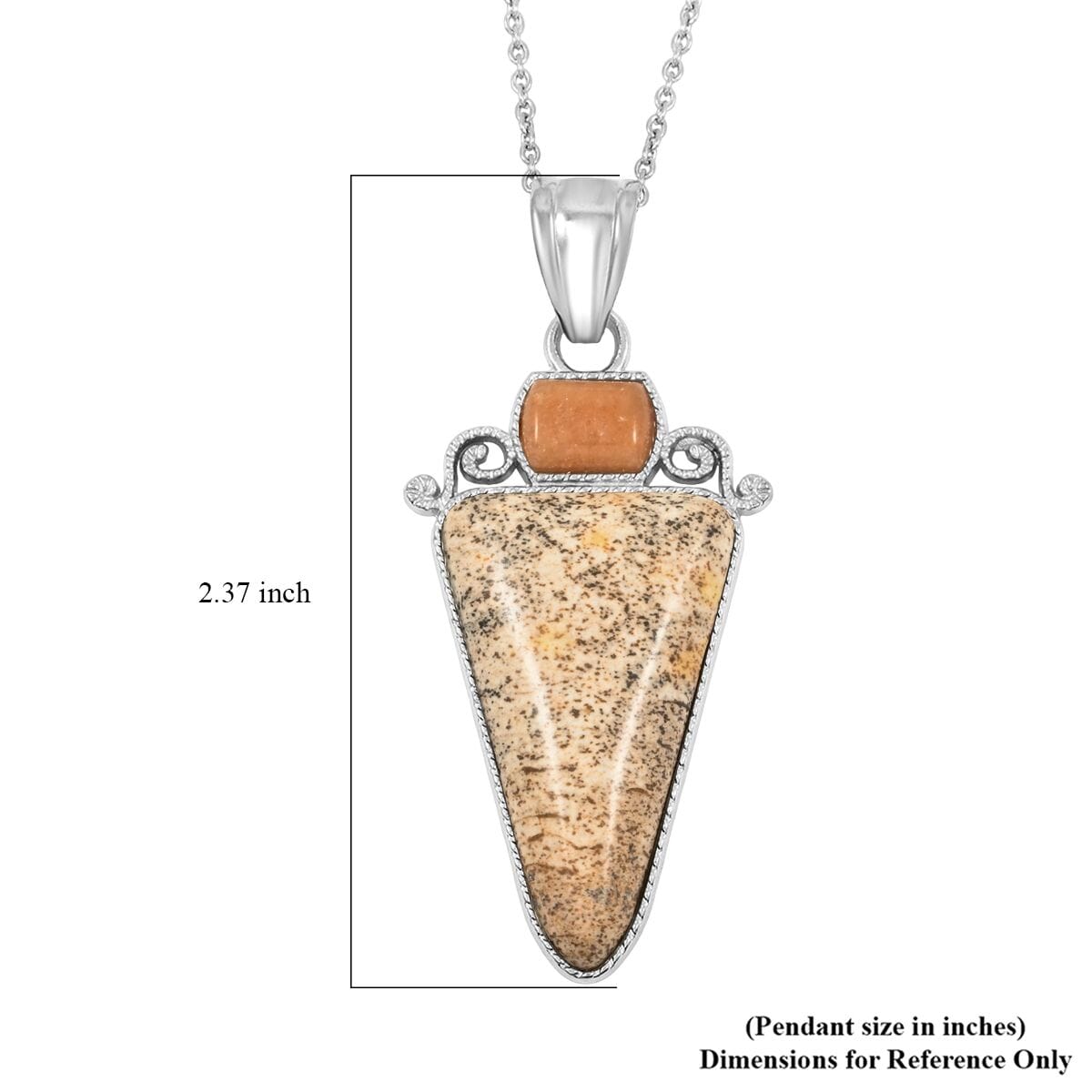 Center Stone Color Varies Inlay Frame Southwest Arrowhead Picture Jasper 17.00 ctw Pendant in Silvertone with Stainless Steel Necklace (20 Inches) image number 5